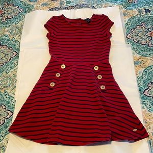 Tommy Hilfiger girls red + navy striped dress